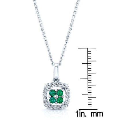 Created Emerald And Diamond Clover Pendant In 14k White Gold ( 18-in Curb Chain)