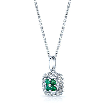 Created Emerald And Diamond Clover Pendant In 14k White Gold ( 18-in Curb Chain)