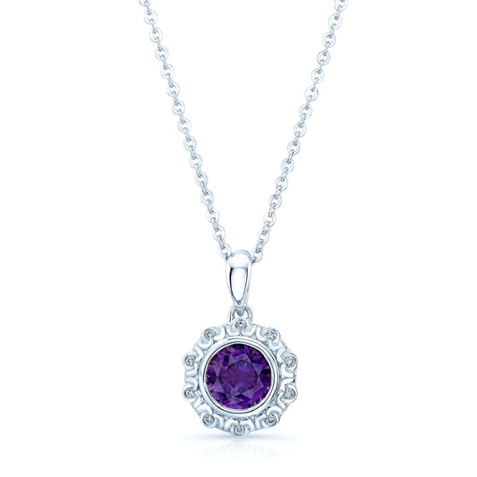 Amethyst And Diamond Pendant In 14k White Gold