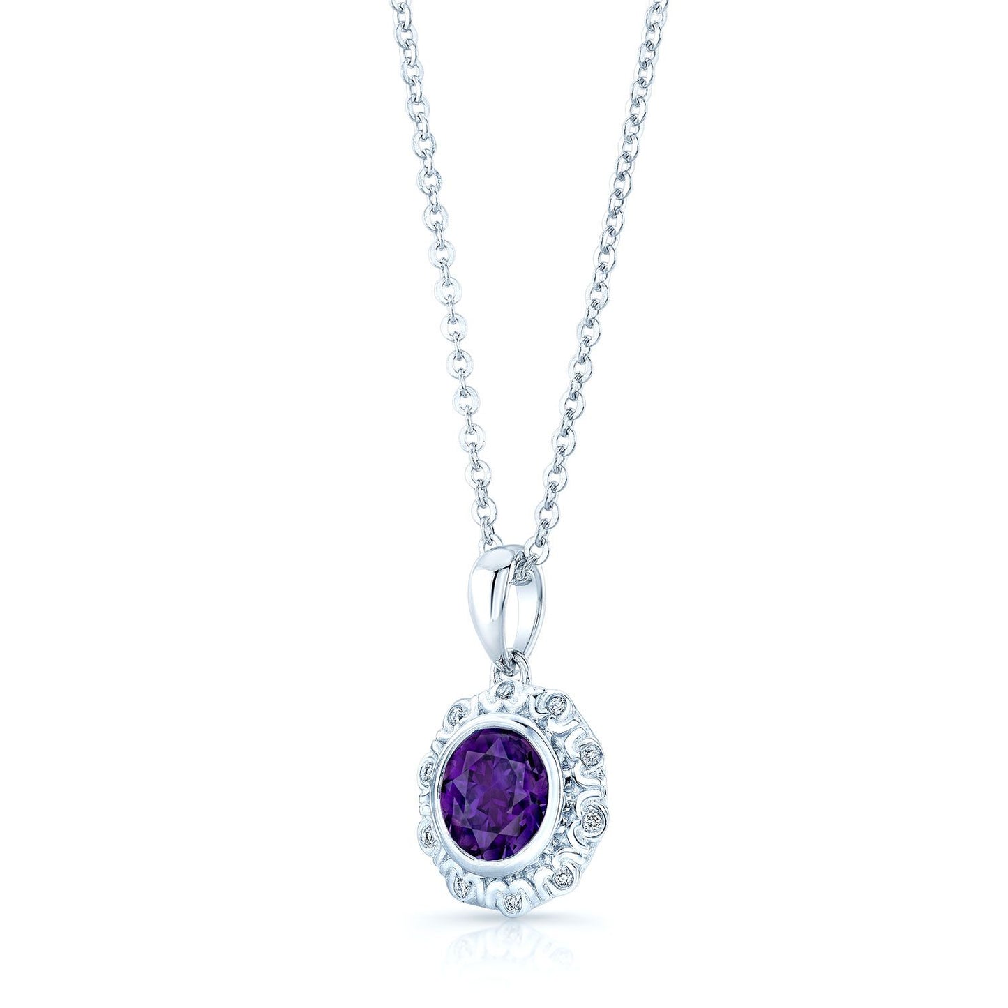 Amethyst And Diamond Pendant In 14k White Gold