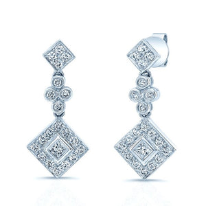 Diamond Princess/round Dangle Earrings 14K White Gold | RockHer