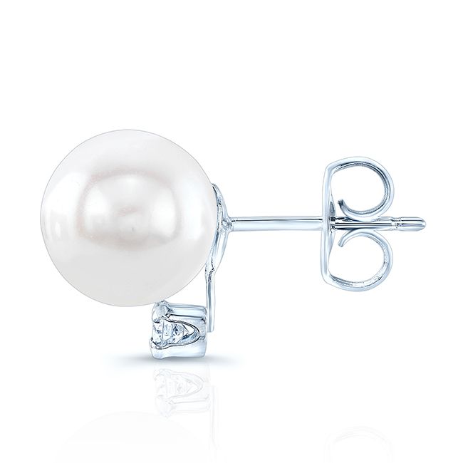 White Cultured Akoya Pearl Earrings In 14k White Gold