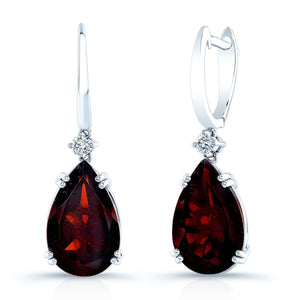 Garnet Pear And Diamond Earrings in 14K White Gold | RockHer