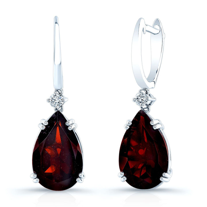 Garnet Pear And Diamond Earrings in 14K White Gold | RockHer