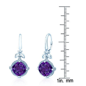 Amethyst And Diamond Leaf Drop Earrings in 14K White Gold, scale reference | RockHer