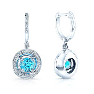 Blue Topaz And Diamond Swirl Dangling Earrings in 14K White Gold – back view | RockHer