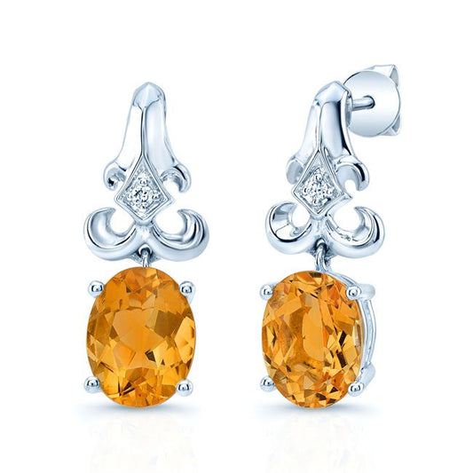 14kw Gold  Citrine & Diamond Drop Earrings