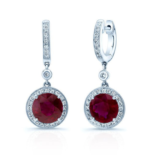 Ruby And Diamond Earrings In 14k White Gold (1/3 Ct. Tw.)