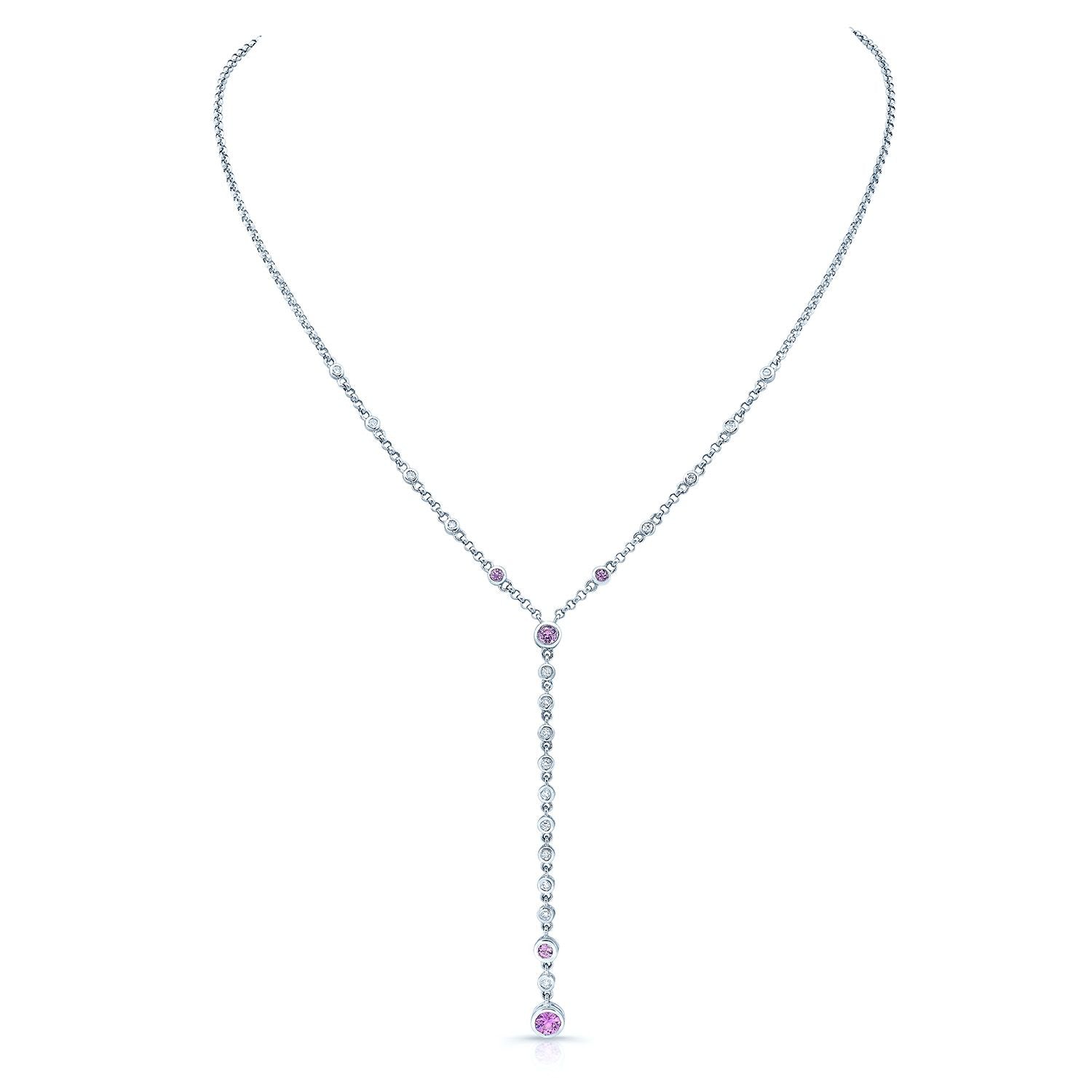 Pink Sapphire And Diamond Y- Necklace In 14k White Gold (1/5 Ct.tw.)