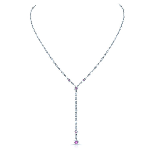 Pink Sapphire And Diamond Y- Necklace In 14k White Gold (1/5 Ct.tw.)