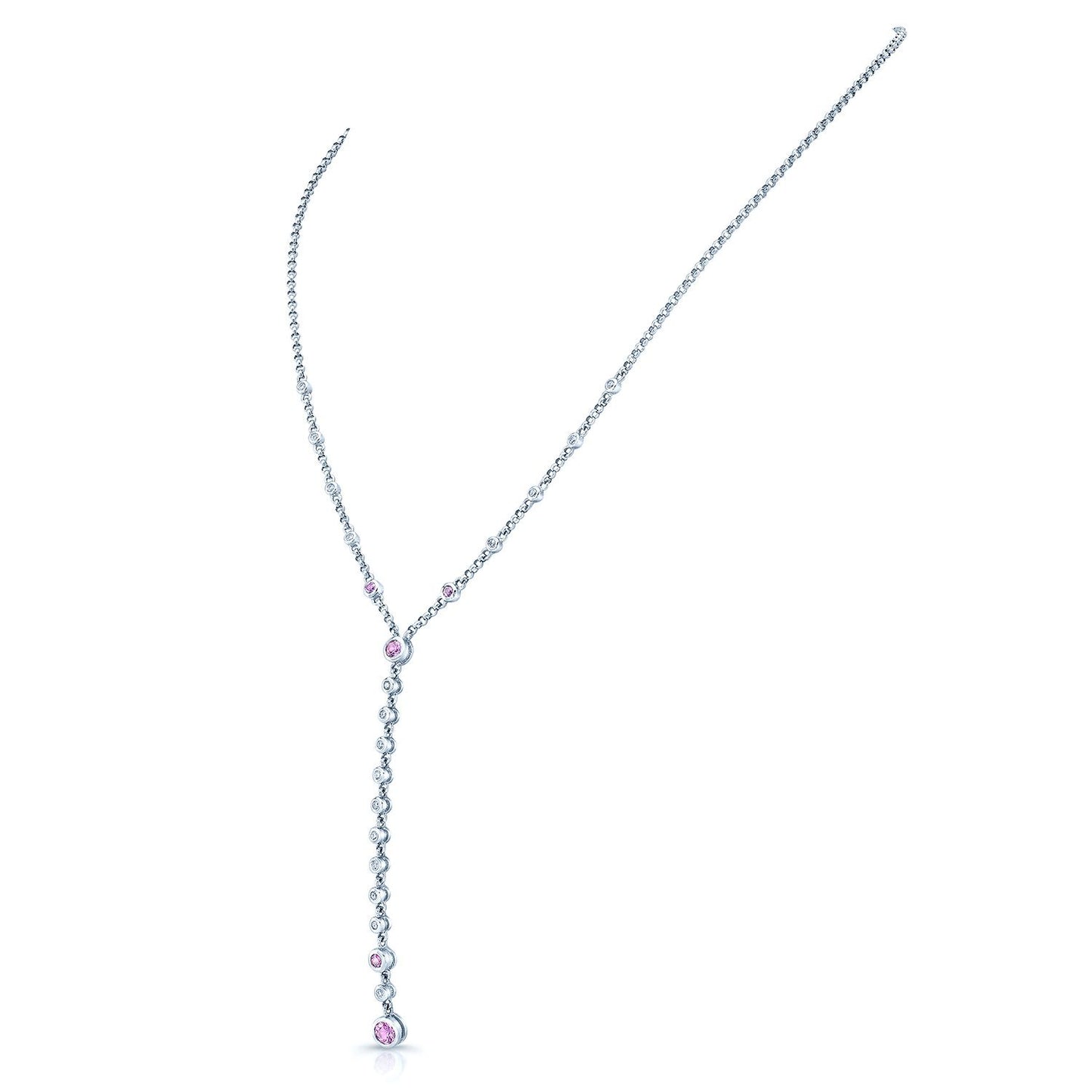 Pink Sapphire And Diamond Y- Necklace In 14k White Gold (1/5 Ct.tw.)