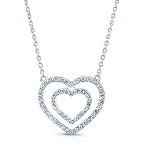 Diamond Double Heart Frame Necklace in 14K White Gold – front view | RockHer