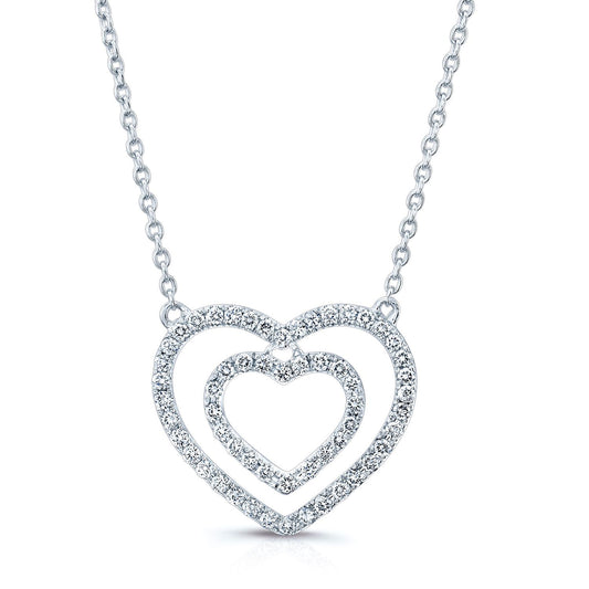 Diamond Double Heart Frame Necklace In 14k White Gold, 16-inch Chain