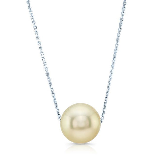 Gonden Pearl Floating Pendant In 14k White Gold