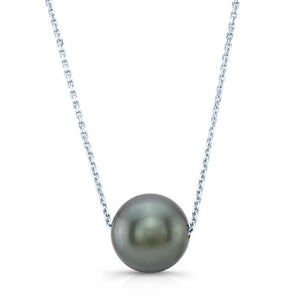Black South Sea Pearl Floating Necklace in 14K White Gold – front view | RockHer