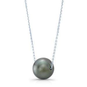 Black South Sea Pearl Floating Necklace in 14K White Gold – side profile | RockHer