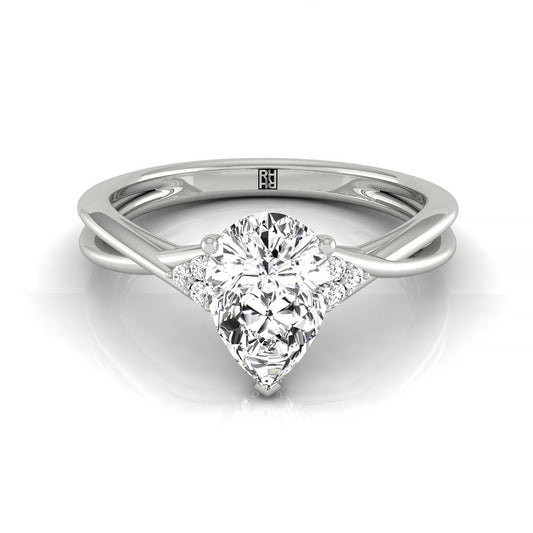 18kw Fancy Pear Twisted Shank Double Hidden Halo Engagement Ring With 38 Prong Set Round Diamonds Sz 7.5