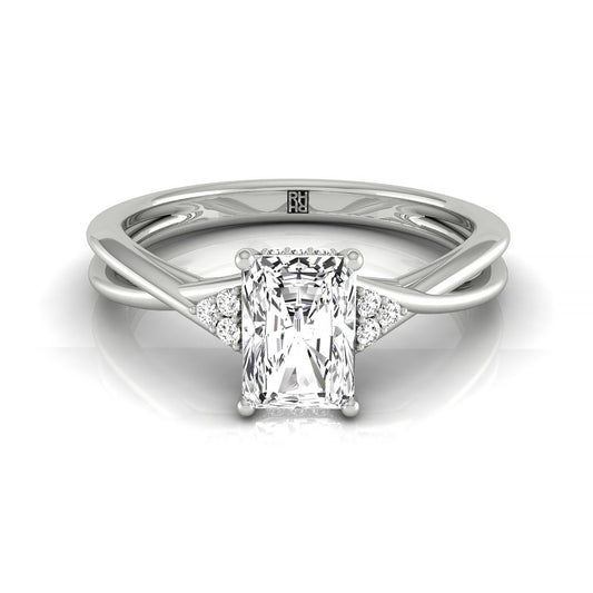 18kw Fancy Radiant Twisted Shank Double Hidden Halo Engagement Ring With 44 Prong Set Round Diamonds Sz 7.5
