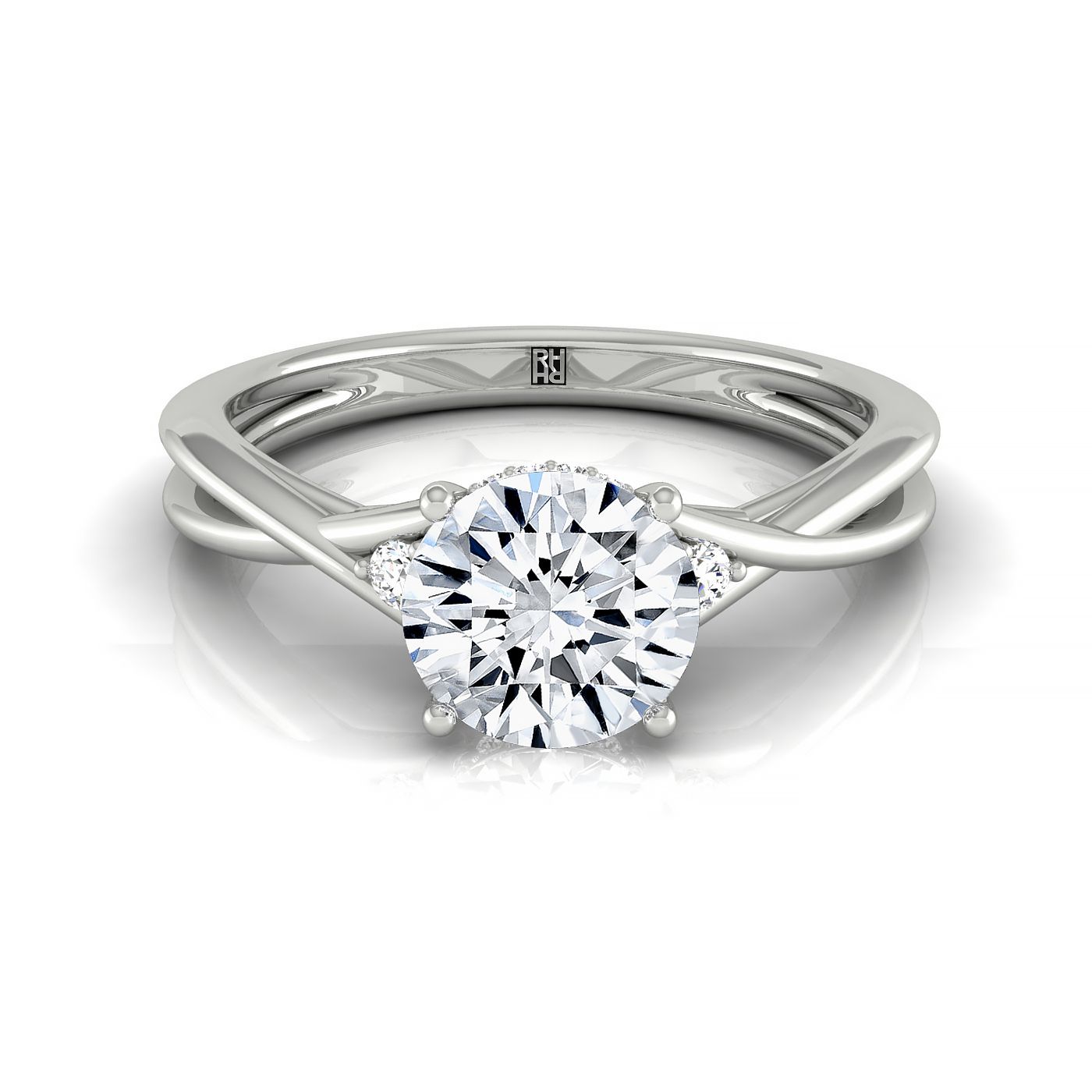The Dusty hidden halo solitaire engagement ring setting, shown in Platinum | RockHer