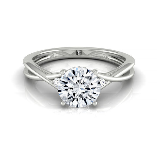 14kw Round Twisted Shank Single Hidden Halo Engagement Ring With 18 Prong Set Round Diamonds Sz 7.5