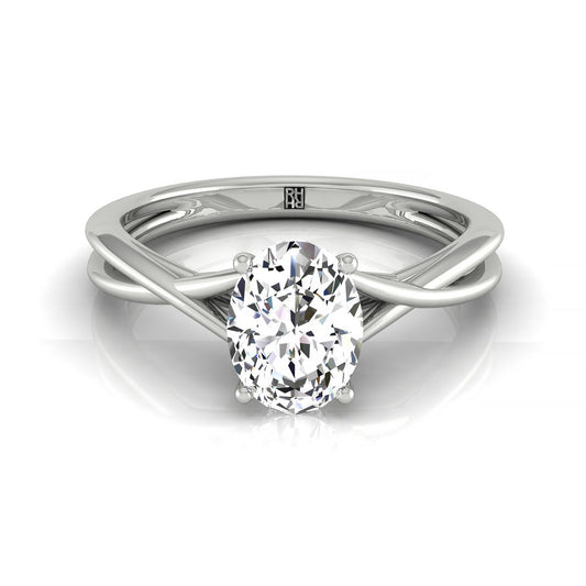 14kw Oval Twisted Shank Hidden Halo Solitaire Engagement Ring With 16 Prong Set Round Diamonds