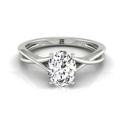 Twisted Shank Hidden Halo Solitaire Oval, in 18K White Gold – front view | RockHer
