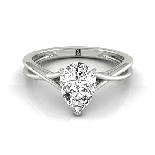 Plat Pear Twisted Shank Hidden Halo Solitaire Engagement Ring With 17 Prong Set Round Diamonds Sz 7.5