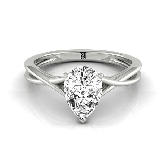 14kw Pear Twisted Shank Hidden Halo Solitaire Engagement Ring With 17 Prong Set Round Diamonds