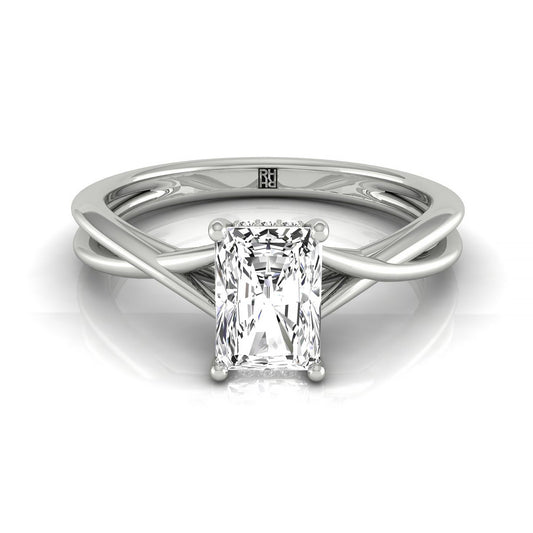 18kw Radiant Twisted Shank Hidden Halo Solitaire Engagement Ring With 24 Prong Set Round Diamonds