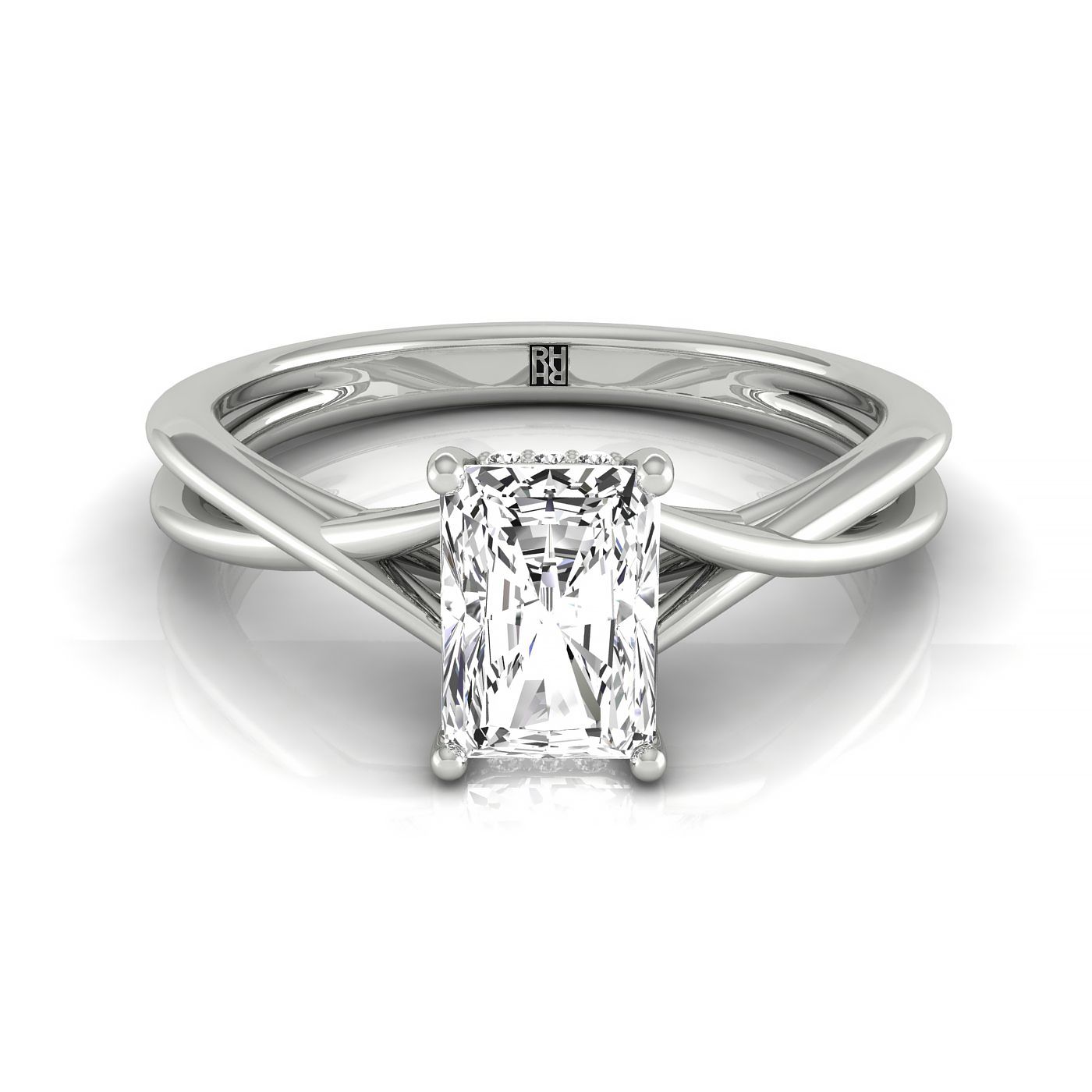 The Grace twisted shank hidden halo solitaire cut engagement ring setting, shown in Platinum | RockHer
