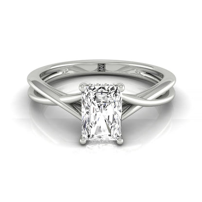 Twisted Shank Hidden Halo Solitaire Radiant, in Platinum – front view | RockHer