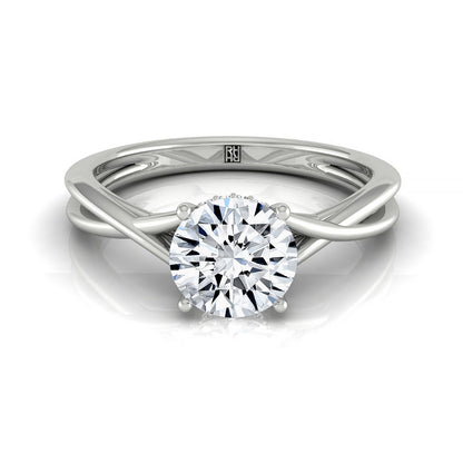 Round Brilliant, Twisted Shank Hidden Halo Solitaire Round, in Platinum – front view | RockHer