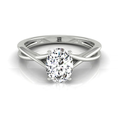 Twisted Shank Double Hidden Halo Solitaire Oval, in Platinum – front view | RockHer