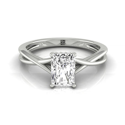 14kw Radiant Twisted Shank Double Hidden Halo Solitaire Engagement Ring With 38 Prong Set Round Diamonds