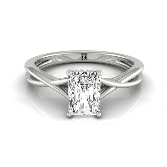 14kw Radiant Twisted Shank Double Hidden Halo Solitaire Engagement Ring With 38 Prong Set Round Diamonds