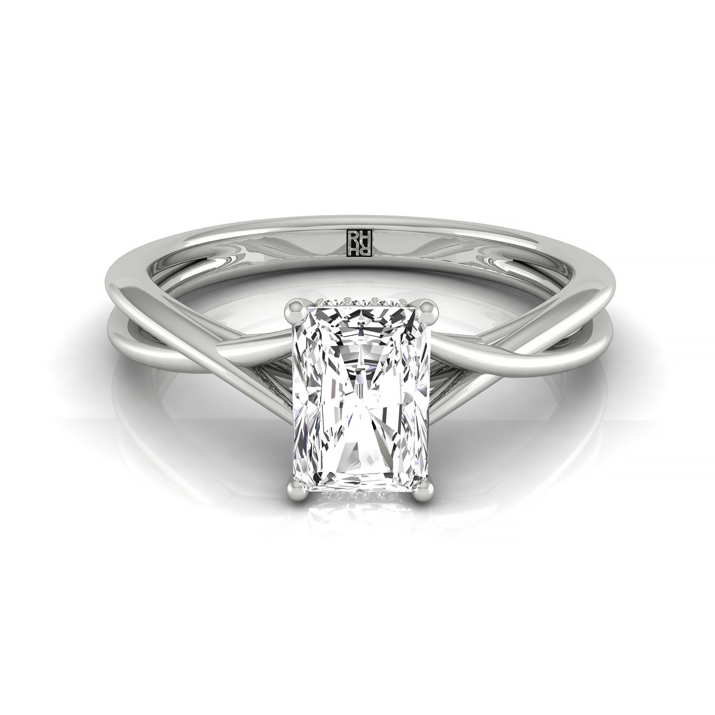 The Blondie double hidden halo solitaire cut engagement ring setting, shown in Platinum | RockHer