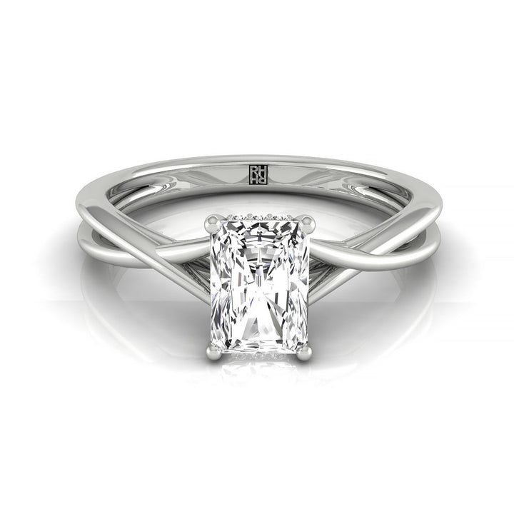 Twisted Shank Double Hidden Halo Solitaire Radiant, in Platinum – front view | RockHer