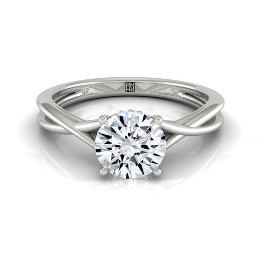 18kw Round Twisted Shank Double Hidden Halo Solitaire Engagement Ring With 28 Prong Set Round Diamonds