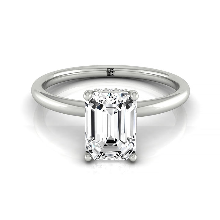 Emerald Cut, Double Hidden Halo Solitaire Emerald, in Platinum – front view | RockHer