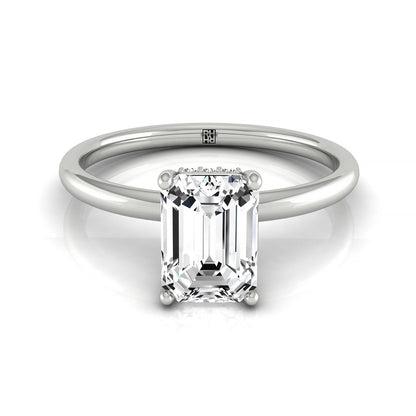 Emerald Cut, Double Hidden Halo Solitaire Emerald, in 18K White Gold – front view | RockHer