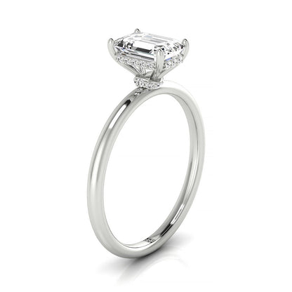 Emerald Cut, Double Hidden Halo Solitaire Emerald, in 18K White Gold – side profile | RockHer