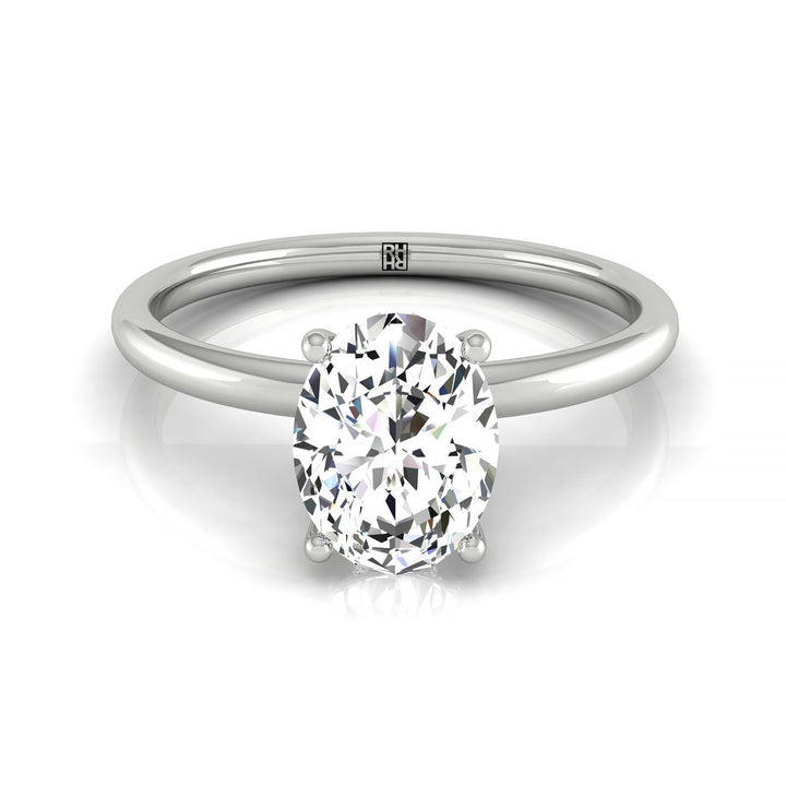 Double Hidden Halo Solitaire Oval, in Platinum – front view | RockHer