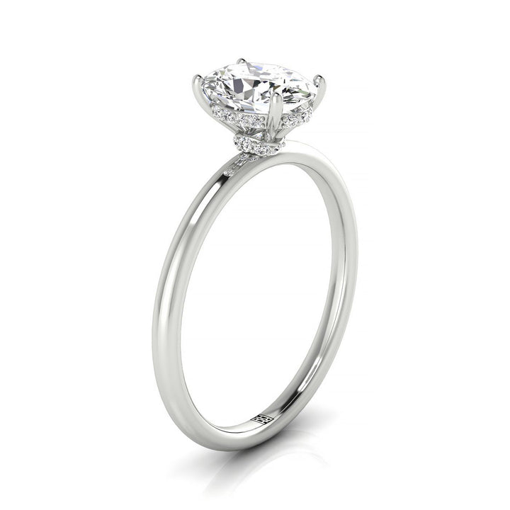 Double Hidden Halo Solitaire Oval, in 18K White Gold – side profile | RockHer