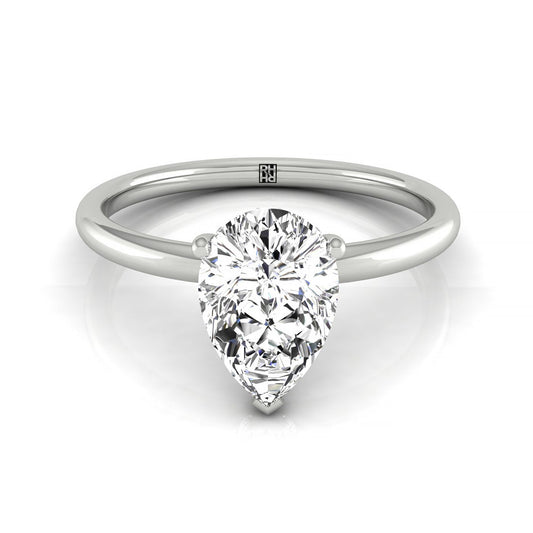 Plat Pear Double Hidden Halo Solitaire Engagement Ring With 25 Prong Set Round Diamonds