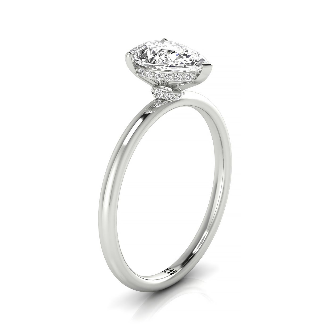 Plat Pear Double Hidden Halo Solitaire Engagement Ring With 25 Prong Set Round Diamonds