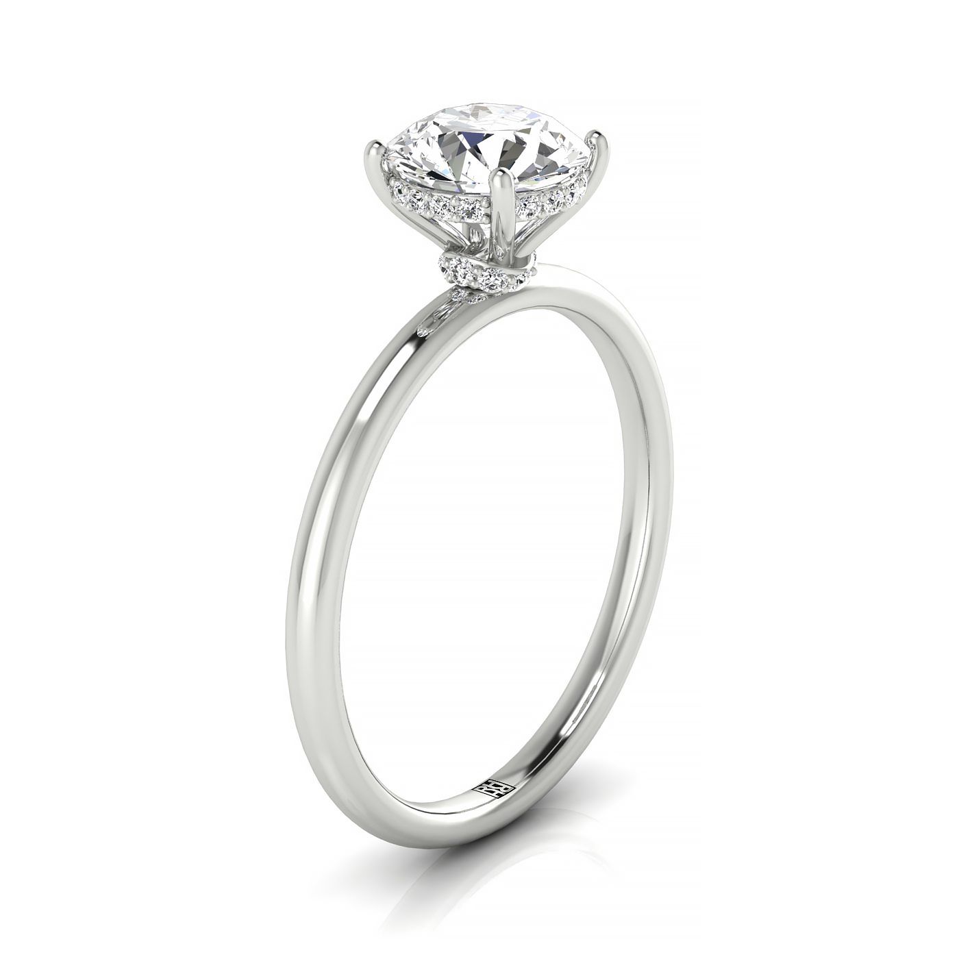 14kw Round Double Hidden Halo Solitaire Engagement Ring With 24 Prong Set Round Diamonds