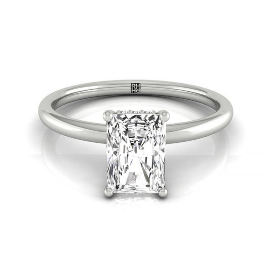 18kw Radiant Double Hidden Halo Solitaire Engagement Ring With 32 Prong Set Round Diamonds