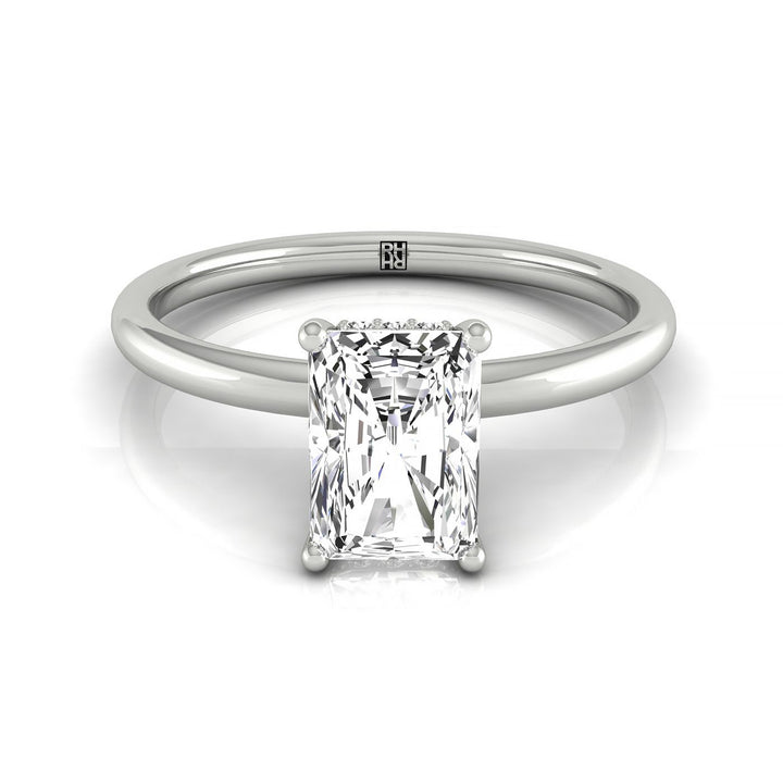 Double Hidden Halo Solitaire Radiant, in 18K White Gold – front view | RockHer