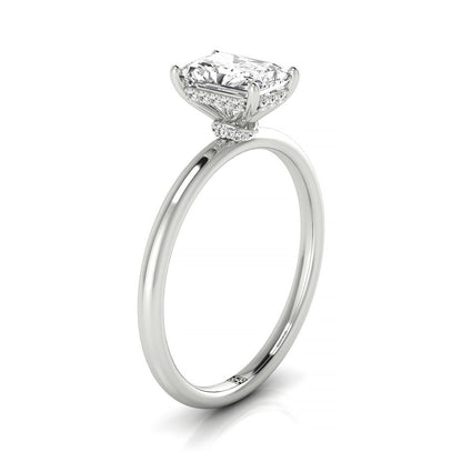 Double Hidden Halo Solitaire Radiant, in 18K White Gold – side profile | RockHer