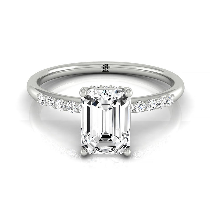 Emerald Cut, Double Hidden Halo Solitaire Emerald, in Platinum – front view | RockHer